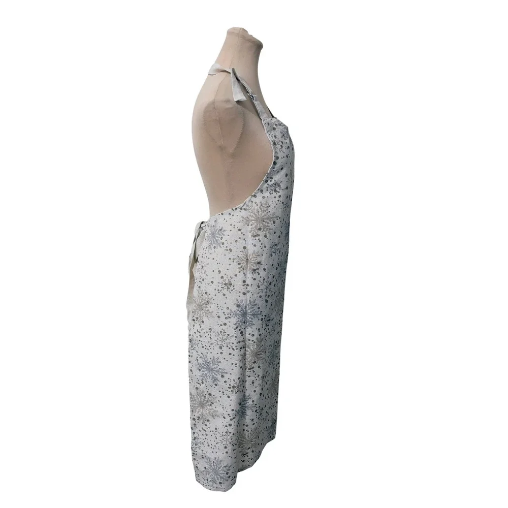 Cynthia Rowley Womens Apron One Size White Silver Gold Snowflake Metallic New